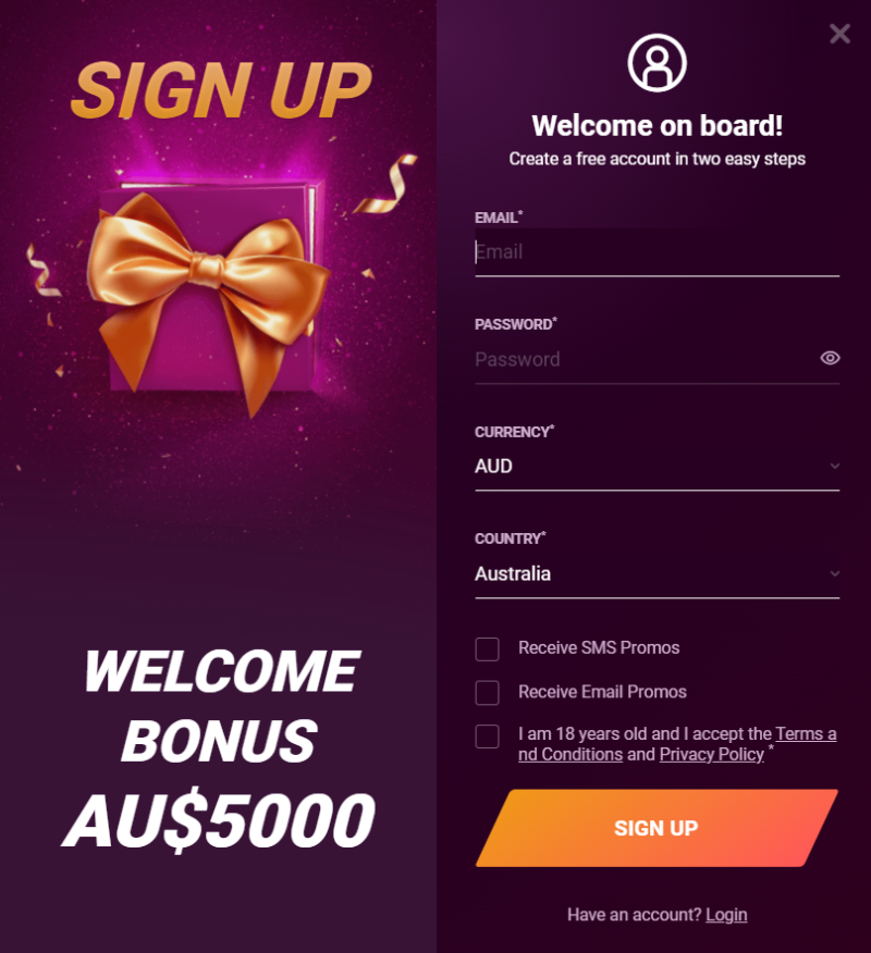 sign up Casinonic Casino Australia
